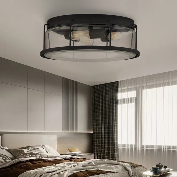 Ebern Designs 3 Lights Flush Mount Drum Ceiling Light with Clear Glass